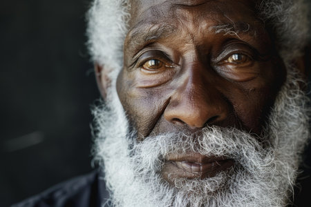 Weathered face of an elderly man with a long white beardの素材