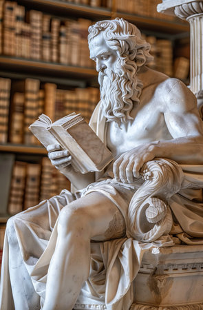 Scholarly Statue Reading in Libraryの素材