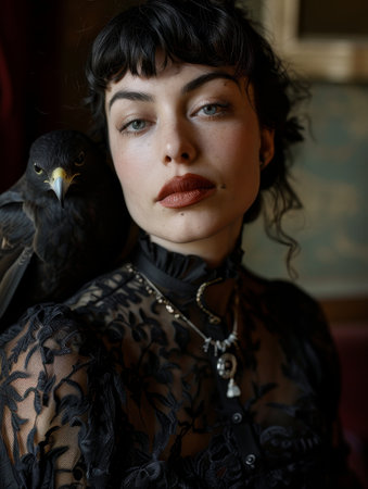 Mysterious woman with raven-haired beautyの素材