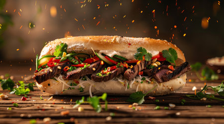 Delicious Steak Sandwich with Vegetablesの素材