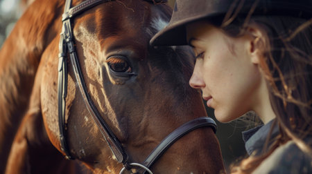 Intimate connection between a person and a horseの素材