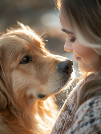 Tender Moment Between a Girl and Her Loyal Companionの素材