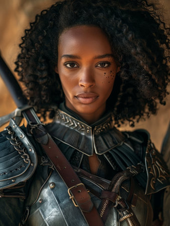 Powerful female warrior in futuristic armorの素材