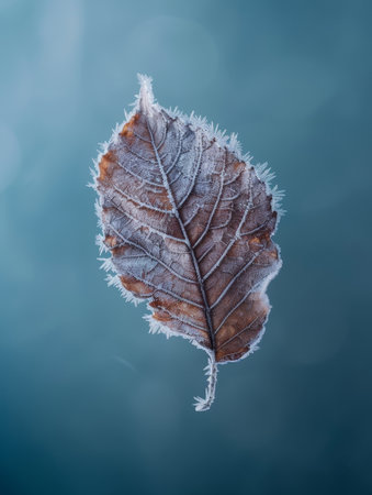 Frozen leaf on a cold winter dayの素材