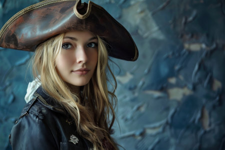 Mysterious pirate woman in winter landscapeの素材