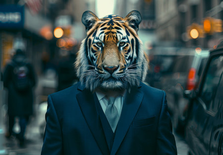 Powerful business leader with tiger headの素材