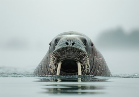 Majestic walrus emerging from the waterの素材