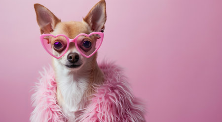 Adorable chihuahua wearing pink heart-shaped sunglassesの素材