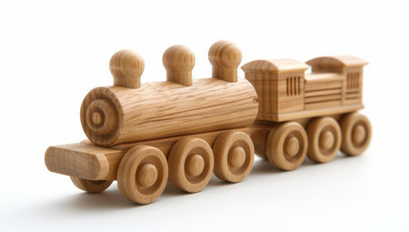 Wooden toy train on white backgroundの素材