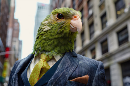 Vibrant parrot in urban settingの素材