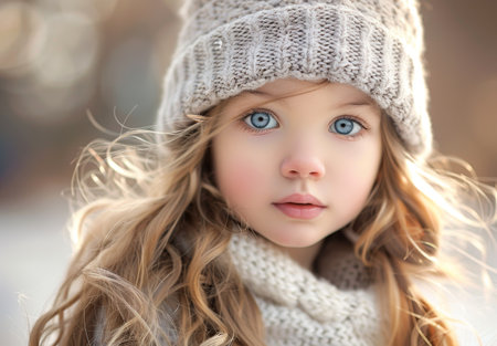 Captivating young girl with striking blue eyesの素材