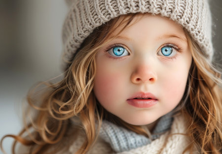 Captivating young girl with striking blue eyesの素材