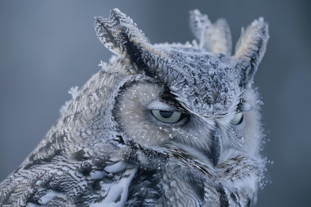 Closeup of a Snowy Owl with Piercing Eyesの素材