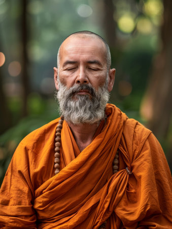 Serene Buddhist Monk in Contemplationの素材