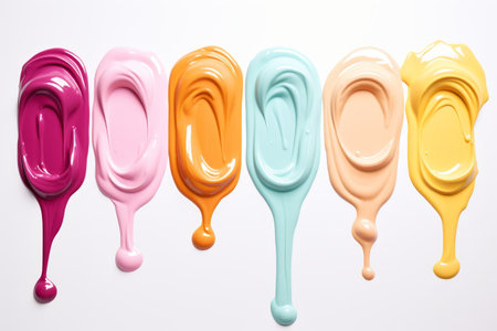 Colorful paint swirls on a white backgroundの素材