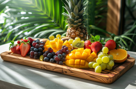 Tropical fruit platter with fresh berries and citrusの素材