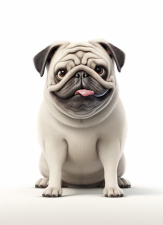 Adorable pug dog sitting and looking at cameraの素材