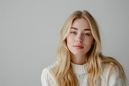 Thoughtful young woman with long blonde hairの素材