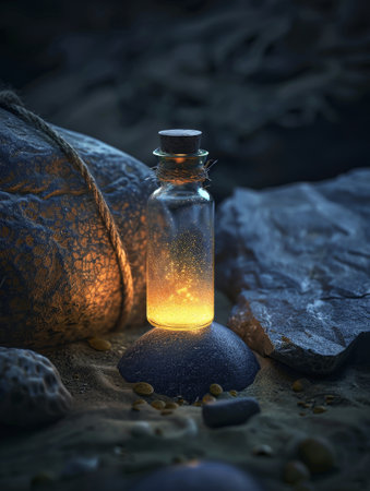 Glowing Potion Bottle on Rocksの素材