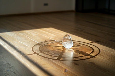 Mystical crystal on wooden floorの素材