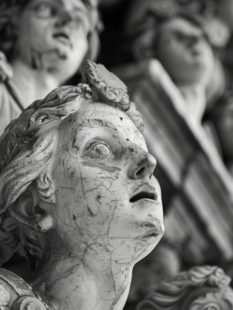 Weathered Statue Face in Black and Whiteの素材