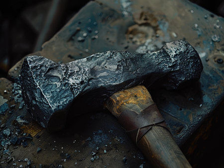 Closeup of a rugged, weathered hammer headの素材
