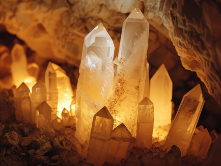 Glowing Quartz Crystals in Caveの素材