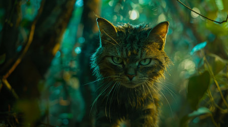 Mysterious feline in the forestの素材