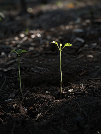 Sprouting seedling in dark soilの素材