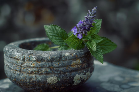 Rustic Herbal Arrangement in Ceramic Bowlの素材
