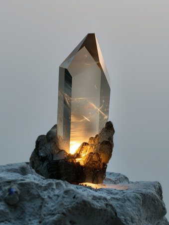 Glowing crystal formation in snowy landscapeの素材