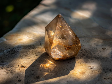 Glowing crystal quartz stone on concrete surfaceの素材