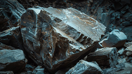Frozen rock formation in winter landscapeの素材