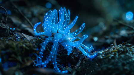 Glowing blue underwater creatureの素材