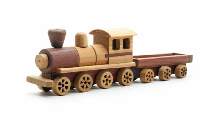 Wooden toy train on white backgroundの素材