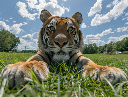 Majestic Tiger in Lush Grasslandの素材