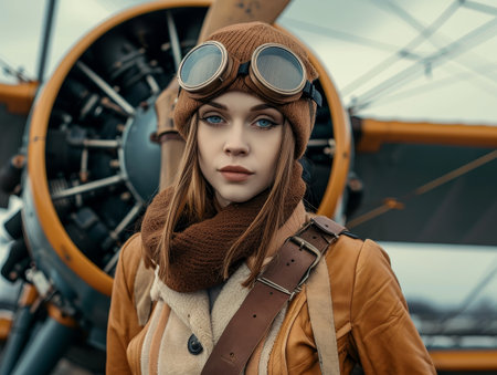 Vintage Aviator Woman Portraitの素材