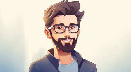 Smiling man with glasses and beardの素材