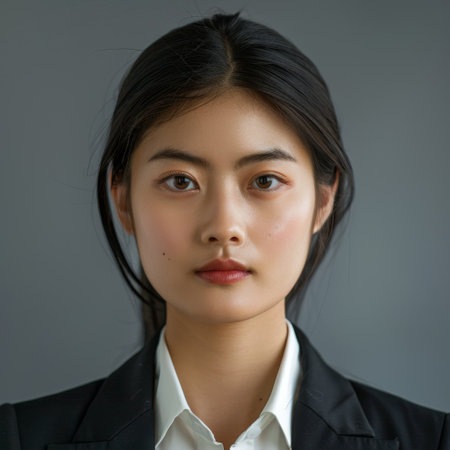 Serious young Asian woman in business attireの素材