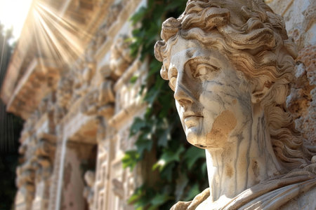 Detailed stone sculpture of a classical figureの素材