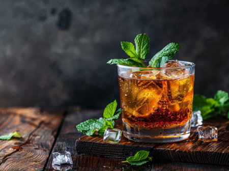 Refreshing iced tea cocktail with mint leavesの素材