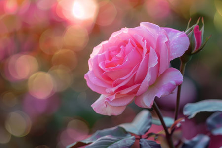 Vibrant pink rose with water dropletsの素材