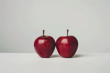 Two ripe red apples on a white backgroundの素材