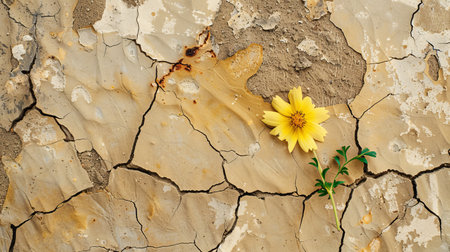 Resilient flower growing through cracked earthの素材