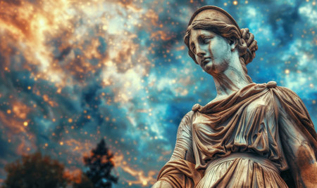 Majestic statue against dramatic skyの素材