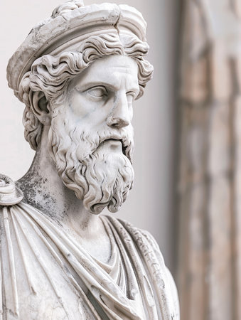 Detailed sculpture of a bearded man with a crownの素材