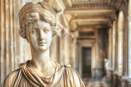 Elegant marble statue in a grand architectural settingの素材