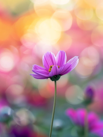 Vibrant purple flower in a blurred floral backgroundの素材