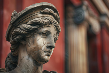 ancient stone statue with intricate facial detailsの素材