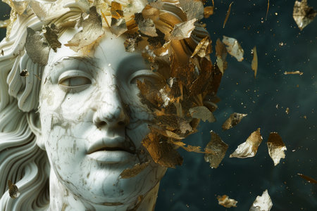 Artistic portrait with golden leavesの素材